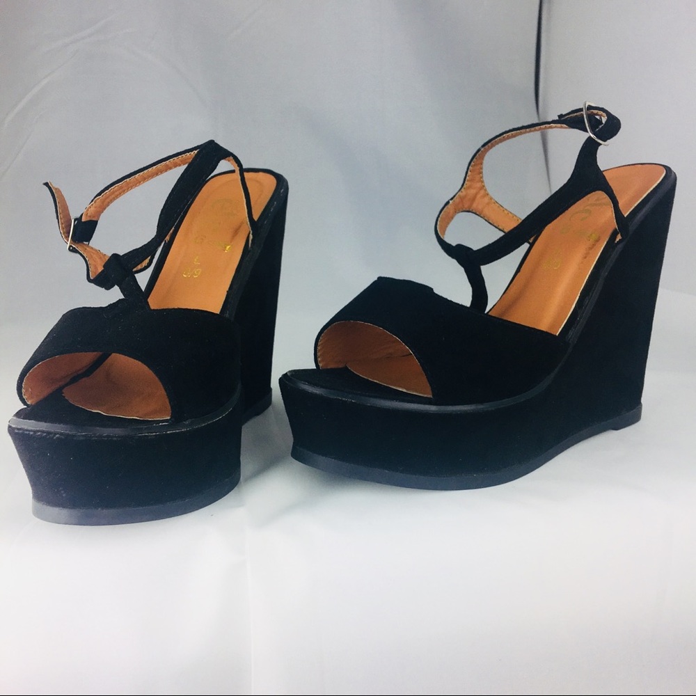 Black Suede Wedge Sandals